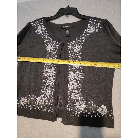 INC International Concepts Sweater Embellished Sparkle Gray Silver Lightweight - Picture 6 of 9